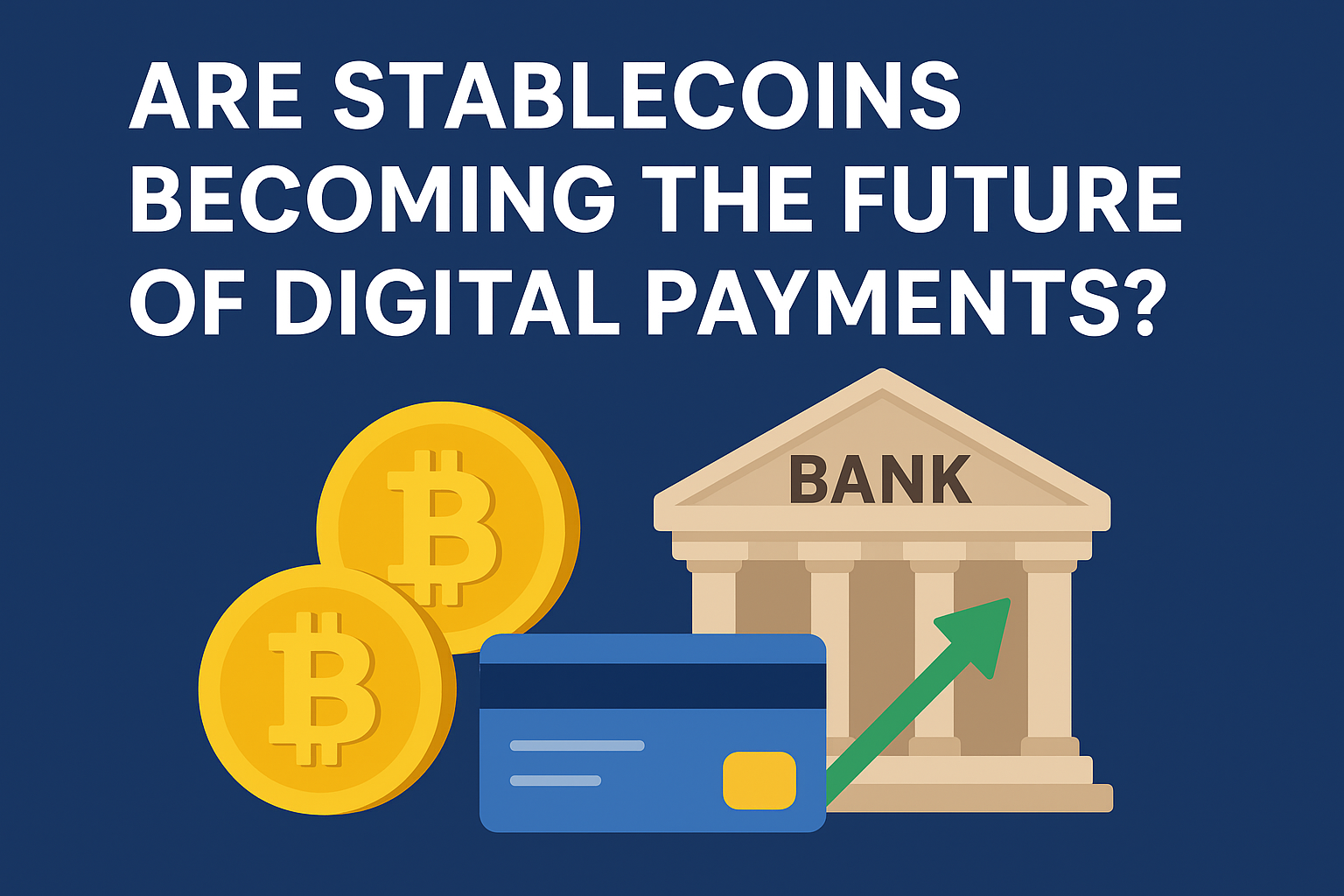 Are Stablecoins Becoming the Future of Digital Payments and Global Transfers? “Stablecoins and digital payments illustrated with bank and crypto icons.”