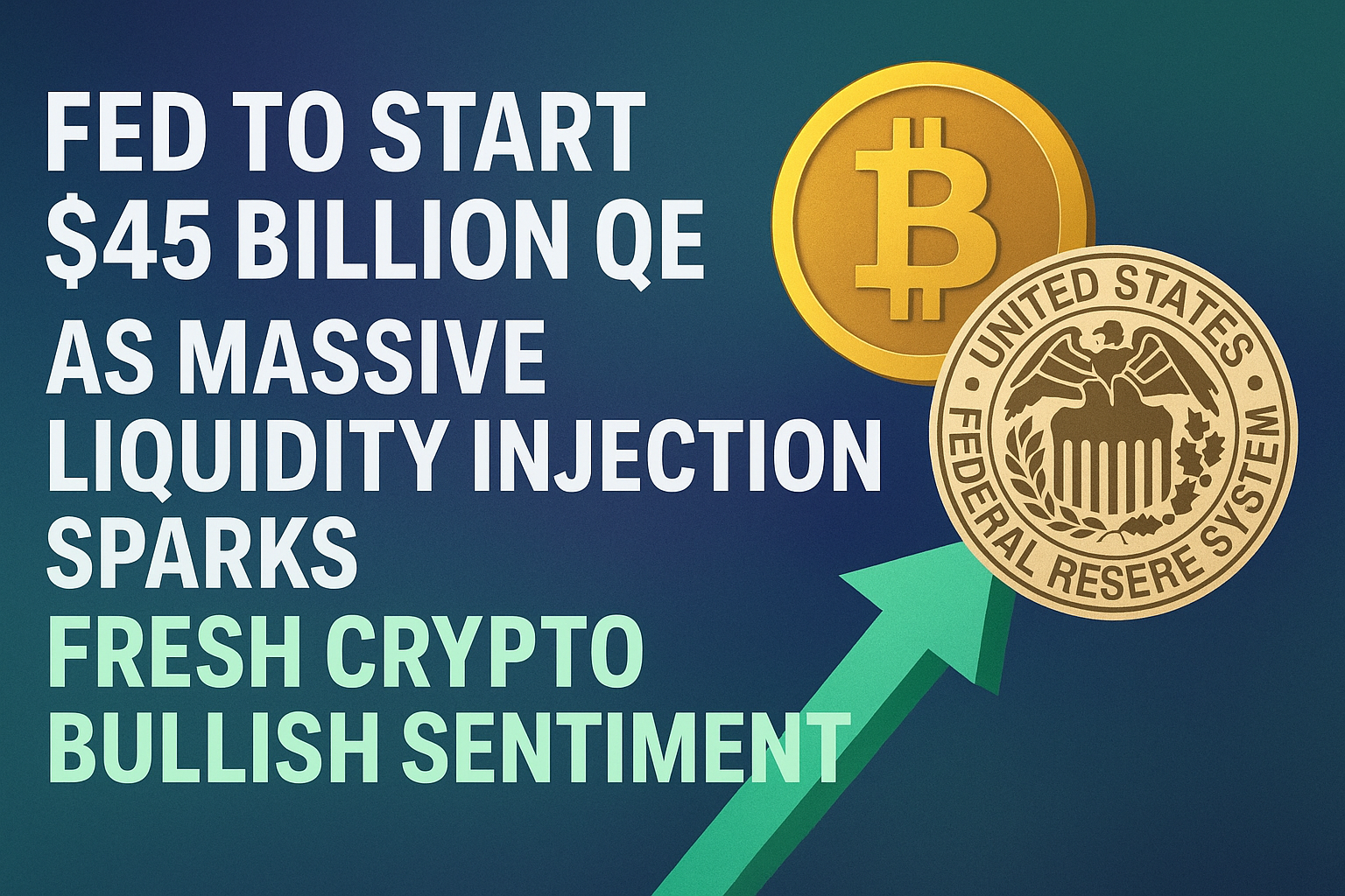 Fed to Start $45 Billion QE as Massive Liquidity Injection Sparks Fresh Crypto Bullish Sentiment Federal Reserve launching $45 billion quantitative easing with Bitcoin and bullish crypto market symbols