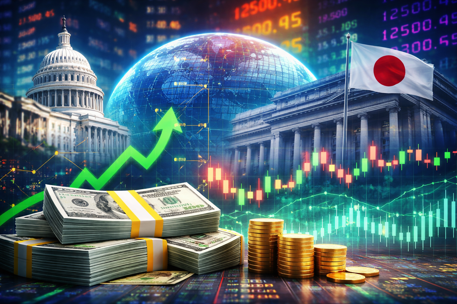 Global financial markets reacting to key economic data as U.S. and Japan indicators influence liquidity and market trends