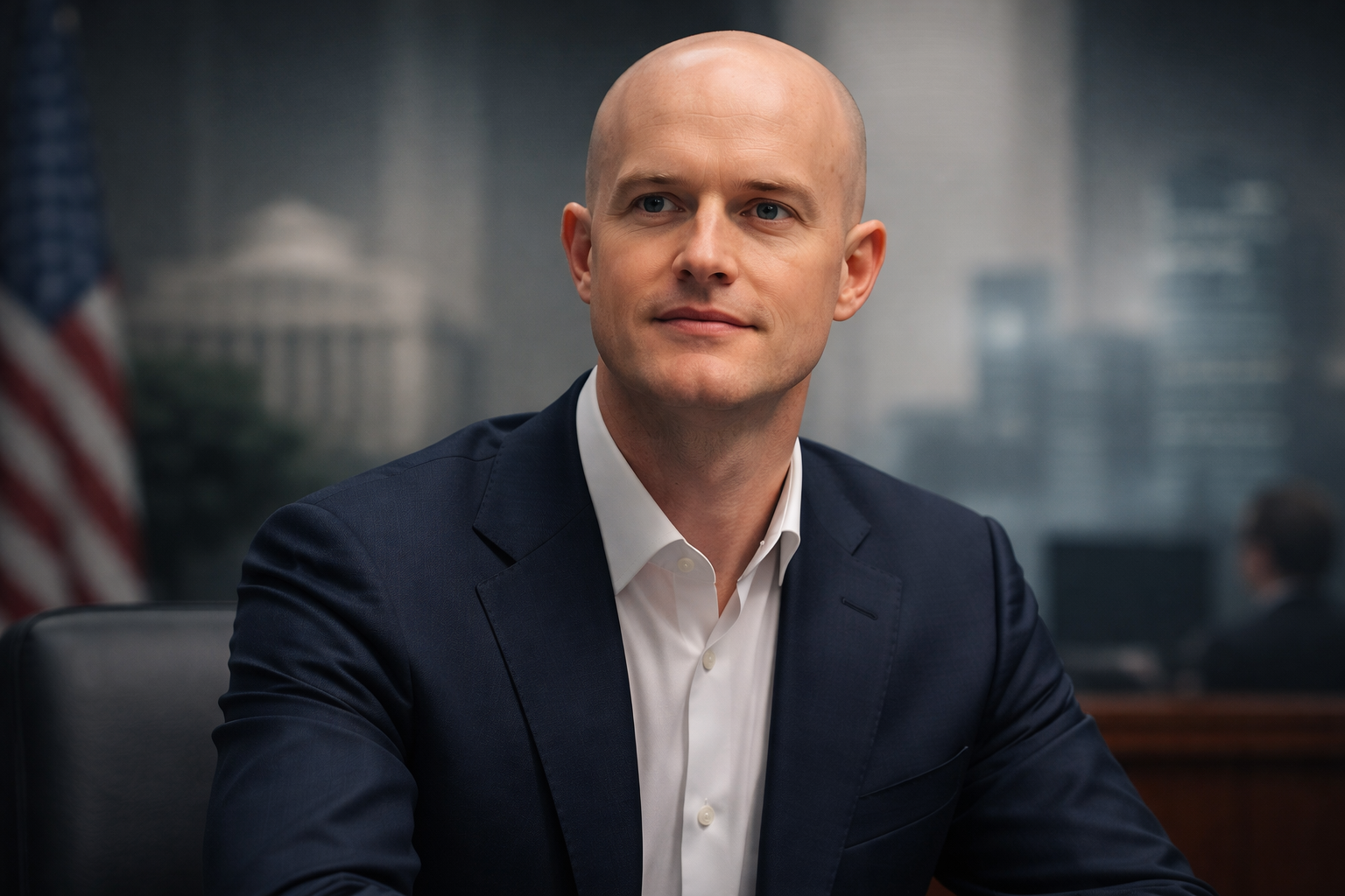 Coinbase CEO Brian Armstrong during a discussion on U.S. crypto market structure and competition with banks